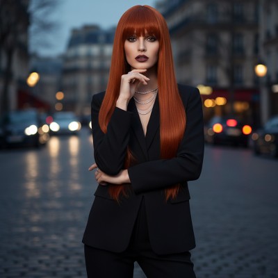  Düz Perçemli Uzun Fiber Sentetik Peruk - Bakır