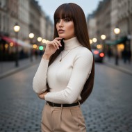  Düz Perçemli Uzun Fiber Sentetik Peruk - Kahve Karamel