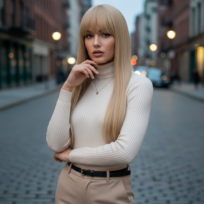  Düz Perçemli Uzun Fiber Sentetik Peruk - Balköpüğü