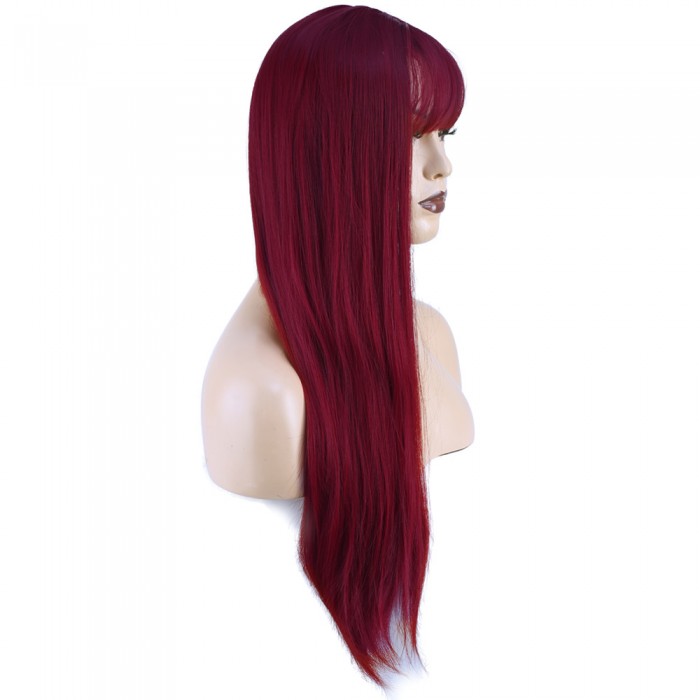  Düz Perçemli Uzun Fiber Sentetik Peruk - Kızıl