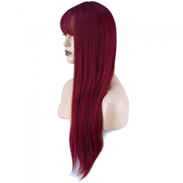  Düz Perçemli Uzun Fiber Sentetik Peruk - Kızıl