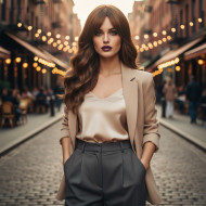  Dalgalı Perçemli Fiber Sentetik Orta Boy Peruk - Kumral