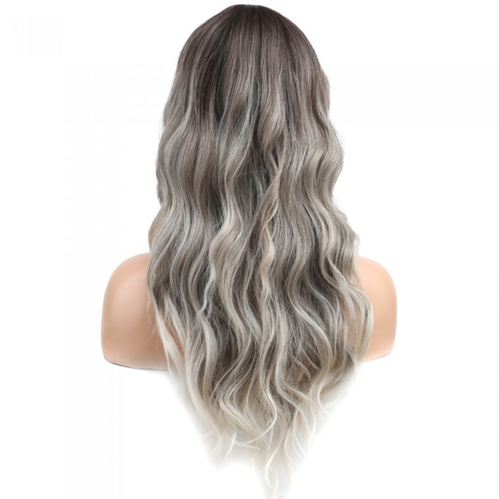  Dalgalı Perçemli Fiber Sentetik Orta Boy Peruk - Ombre ve Röfleli