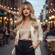  Dalgalı Perçemli Fiber Sentetik Orta Boy Peruk - Kahve Platin Röfleli