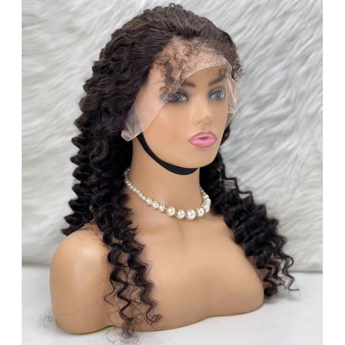 Gerçek Front Lace Tül Peruk - Derin Dalgalı - Doğal 60-65cm