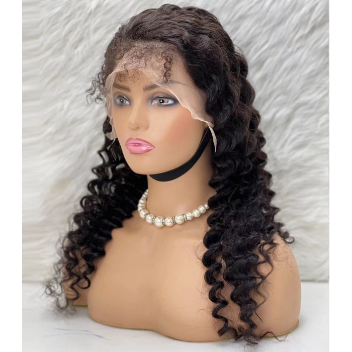 Gerçek Front Lace Tül Peruk - Derin Dalgalı - Doğal 60-65cm