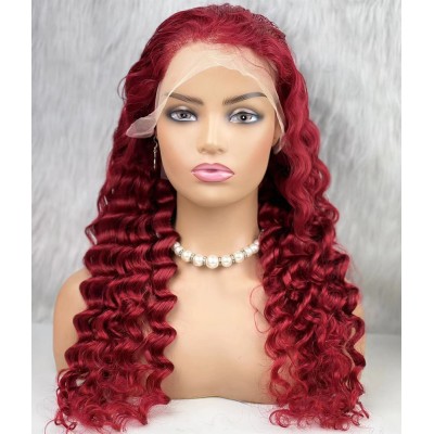 Gerçek Front Lace Tül Peruk - Yoğun Dalgalı - Kızıl 70-75cm