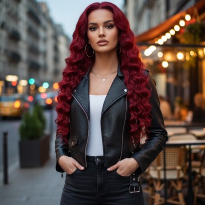 Gerçek Front Lace Tül Peruk - Yoğun Dalgalı - Kızıl 70-75cm