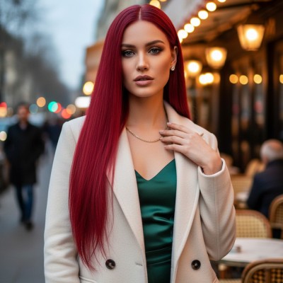 Gerçek Front Lace Tül Peruk - Düz - Kızıl 70-75cm