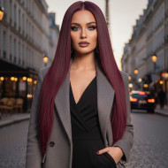 Gerçek Front Lace Tül Peruk - Düz - Koyu Kızıl 70-75cm
