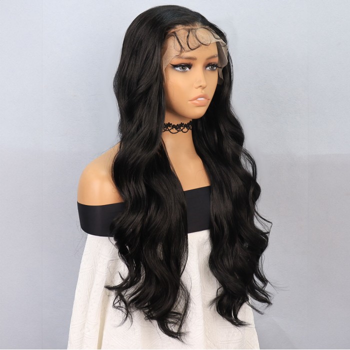 Siyah Fiber Sentetik Front Lace Tül Peruk