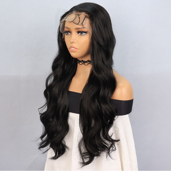 Siyah Fiber Sentetik Front Lace Tül Peruk