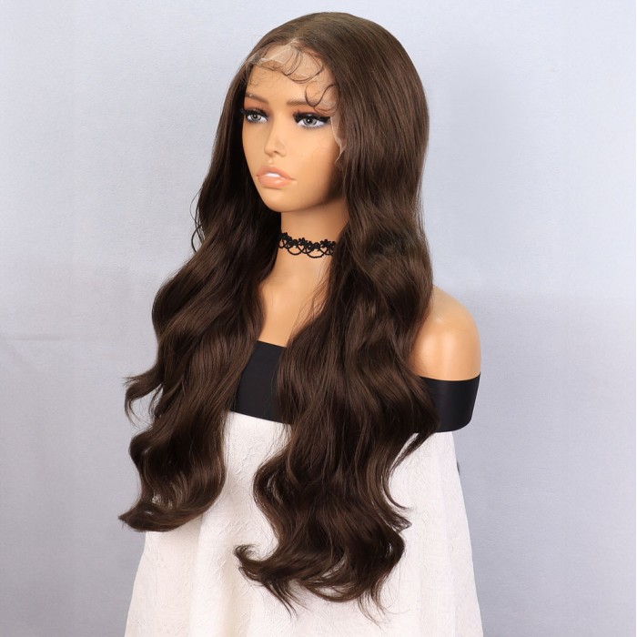 Koyu Kumral Fiber Sentetik Front Lace Tül Peruk Koyu Kumral Fiber Sentetik Front Lace Tül Peruk