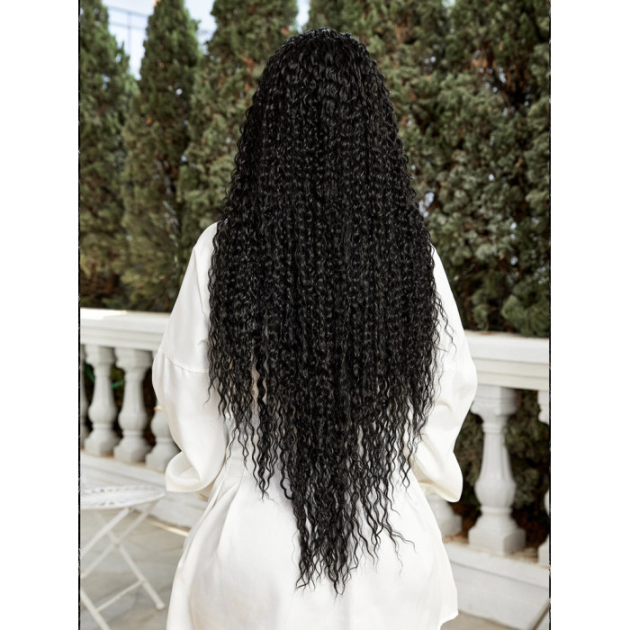 Afro Dalga Fiber Sentetik Tül Peruk - Siyah