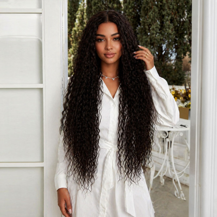 Afro Dalga Fiber Sentetik Tül Peruk - Koyu Kestane