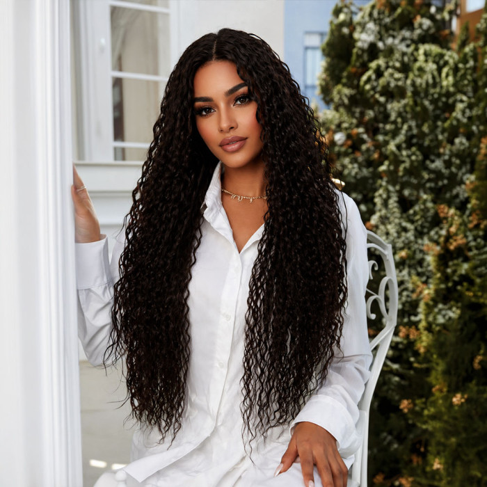 Afro Dalga Fiber Sentetik Tül Peruk - Koyu Kestane