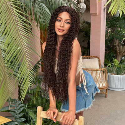 Afro Dalga Fiber Sentetik Tül Peruk - Kahverengi