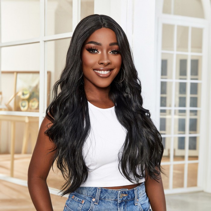 Su Dalgası Fiber Sentetik Tül Peruk - Siyah Su Dalgası Fiber Sentetik Tül Peruk - Siyah