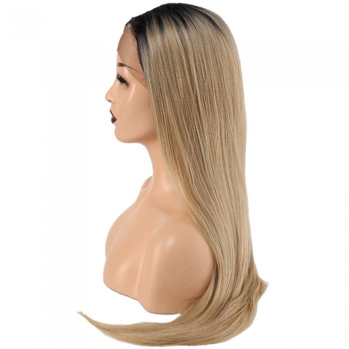 Fiber Sentetik Düz Uzun Tül Peruk - Siyah Balköpüğü Ombreli