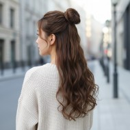 Fiber Sentetik Dalgalı Yarım Ay + 2 Yan Çıt Çıt - Kumral Fiber Sentetik Dalgalı Yarım Ay + 2 Yan Çıt Çıt - Kumral