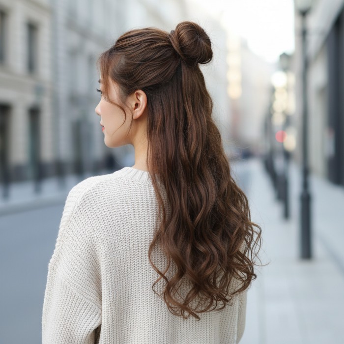 Fiber Sentetik Dalgalı Yarım Ay + 2 Yan Çıt Çıt - Kumral