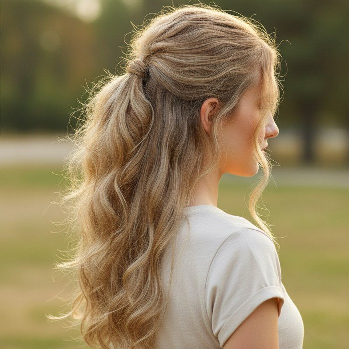 Fiber Sentetik Dalgalı Yarım Ay + 2 Yan Çıt Çıt - Karamel Platin Röfleli