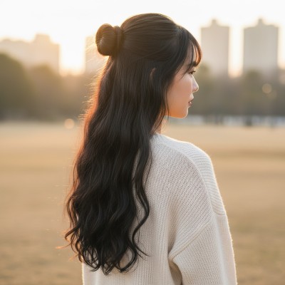  Fiber Sentetik Dalgalı Yarım Ay + 2 Yan Çıt Çıt - Kahverengi