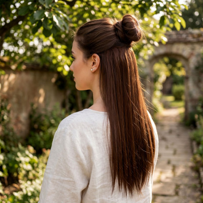 Fiber Sentetik Düz Yarım Ay + 2 Yan Çıt Çıt - Kahve Karamel