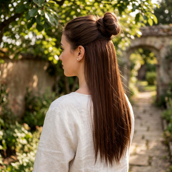 Fiber Sentetik Düz Yarım Ay + 2 Yan Çıt Çıt - Kahve Karamel