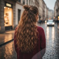 Fiber Sentetik Kabarık Dalgalı Yarım Ay + 2 Yan Çıt Çıt - Kumral Fiber Sentetik Kabarık Dalgalı Yarım Ay + 2 Yan Çıt Çıt - Kumral