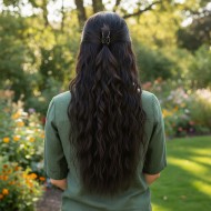 Fiber Sentetik Kabarık Dalgalı Yarım Ay + 2 Yan Çıt Çıt - Kahverengi Fiber Sentetik Kabarık Dalgalı Yarım Ay + 2 Yan Çıt Çıt - Kahverengi