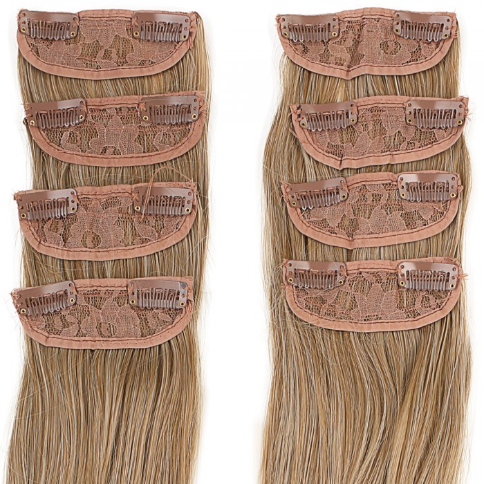 Fiber Sentetik Düz 8 Parça Çıt Çıt - Karamel Platin Röfleli Fiber Sentetik Düz 8 Parça Çıt Çıt - Karamel Platin Röfleli