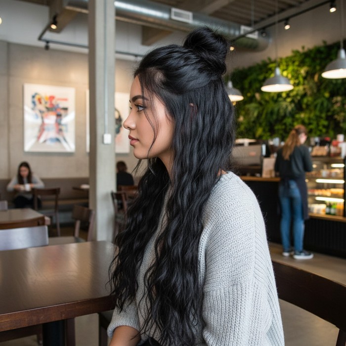 Fiber Sentetik Kabarık Dalgalı 8 Parça Çıt Çıt - Siyah