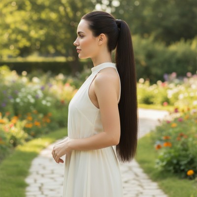 Lastik Tokalı At Kuyruğu Düz - Kızıl Kahve