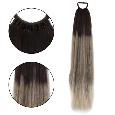 Lastik Tokalı At Kuyruğu Düz - Küllü Kumral / Beyaz Platin Ombre