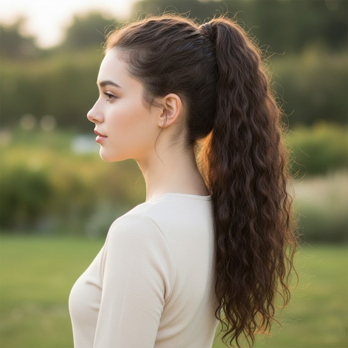 Lastik Tokalı At Kuyruğu Kabarık Afro Dalgalı - Kızıl Kahve