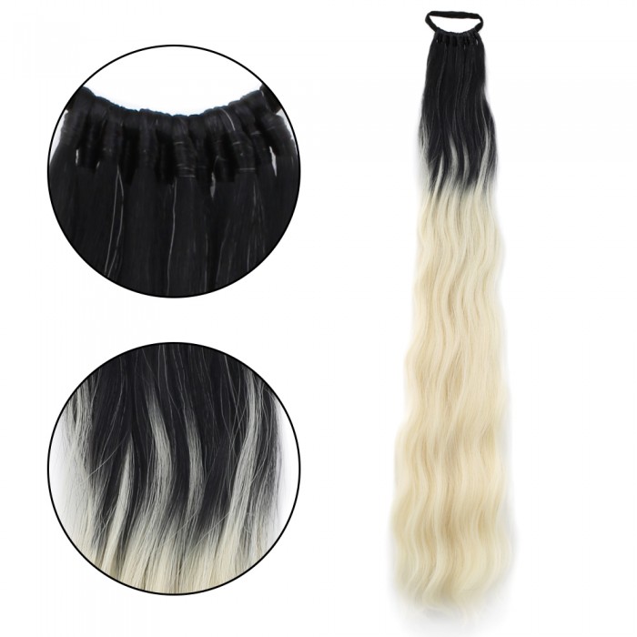 Lastik Tokalı At Kuyruğu Su Dalgalı - Siyah / Platin Ombre