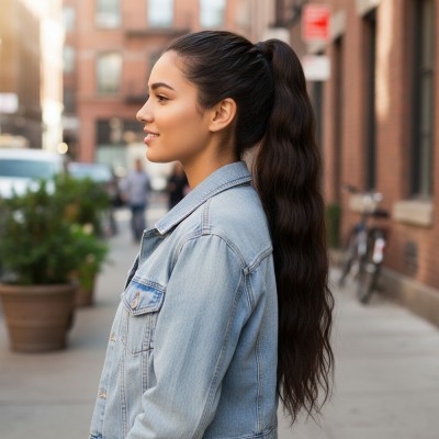Lastik Tokalı At Kuyruğu Su Dalgalı  - Kahverengi