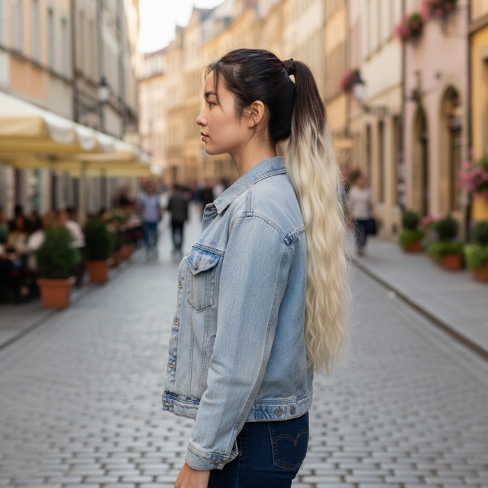 Lastik Tokalı At Kuyruğu Su Dalgalı - Kumral / Platin Ombre