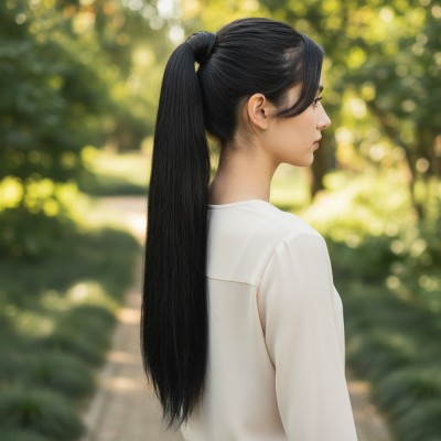 Bağlamalı Düz At Kuyruğu - Siyah