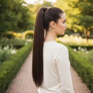 Bağlamalı Düz At Kuyruğu - Kahve Karamel