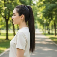 Bağlamalı Düz At Kuyruğu - Kahverengi Bağlamalı Düz At Kuyruğu - Kahverengi