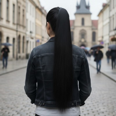 Tokalı Düz At Kuyruğu - Siyah