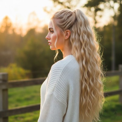 Tokalı Kabarık Dalgalı At Kuyruğu - Balköpüğü Beyaz Platin Röfleli