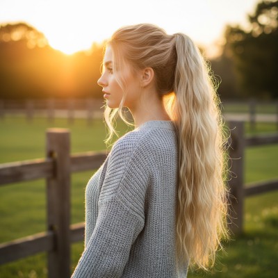 Tokalı Kabarık Dalgalı At Kuyruğu - Kumral Beyaz Platin Röfleli