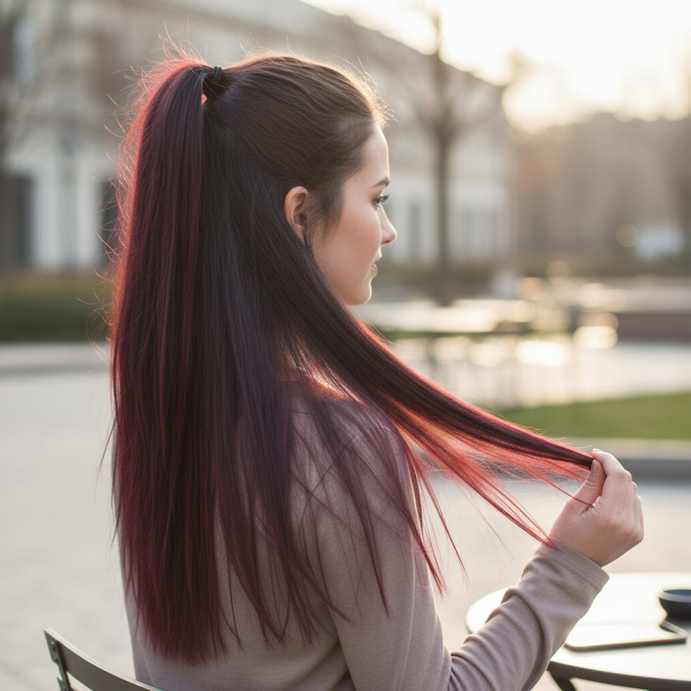 Fiber Sentetik Düz 8 Parça Çıt Çıt - Koyu Kızıl