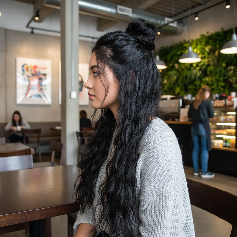 Fiber Sentetik Kabarık Dalgalı 8 Parça Çıt Çıt - Siyah